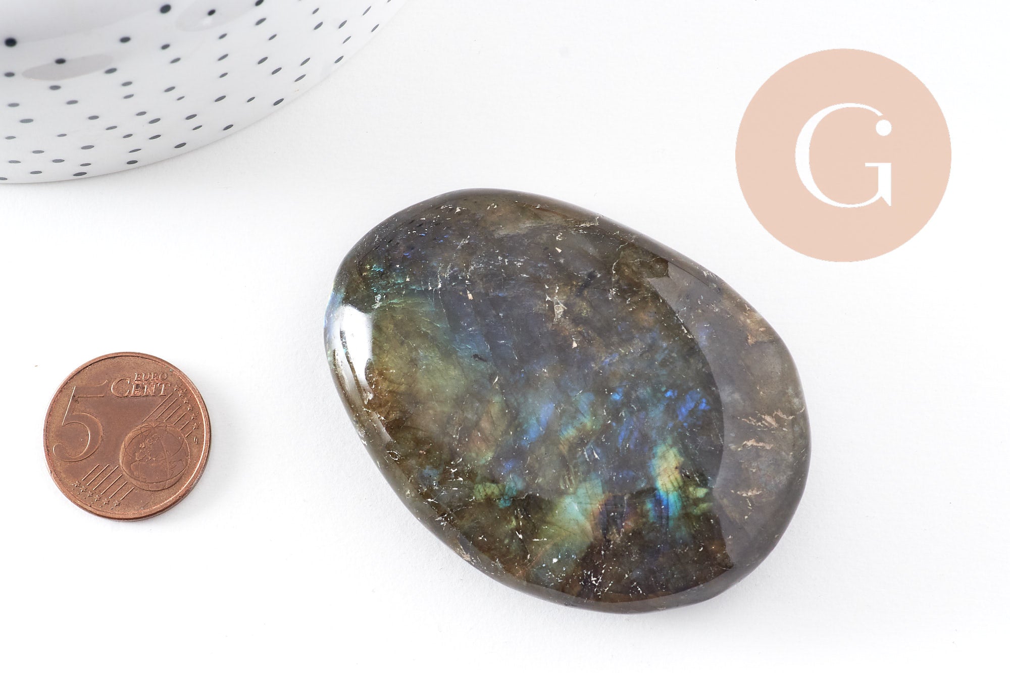 Pierre labradorite naturelle roulée, galet labradorite, pierre semi-precieuse,pierre grise naturelle, x1 (G5233)