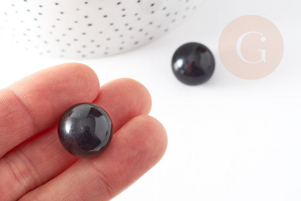 Pierre ronde obsidienne noire non percée 17.5-18mm, x1 (G4378)