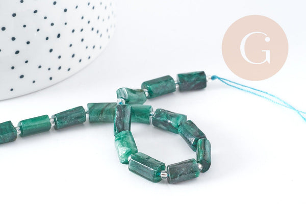 Pierres tube Quartz émeraude vert foncé 14mm, pierre naturelle, le fil de 18cm, x1(G9100)