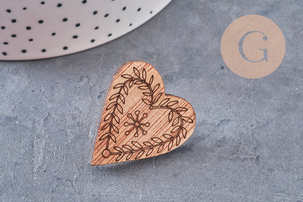 Pin’s Broche oiseau renard ours cœur bois 40mm, x1 (G11007)