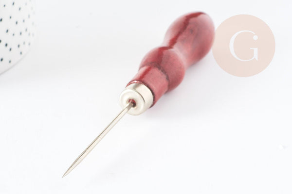 Pique poinçon acier manche bois, x1 (G0293)