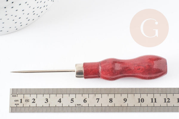 Pique poinçon acier manche bois, x1 (G0293)