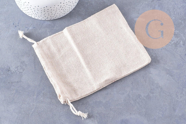 Pochette bijou coton blanc écru 17x12cm, emballage et rangement bijoux, x1 (G10327)