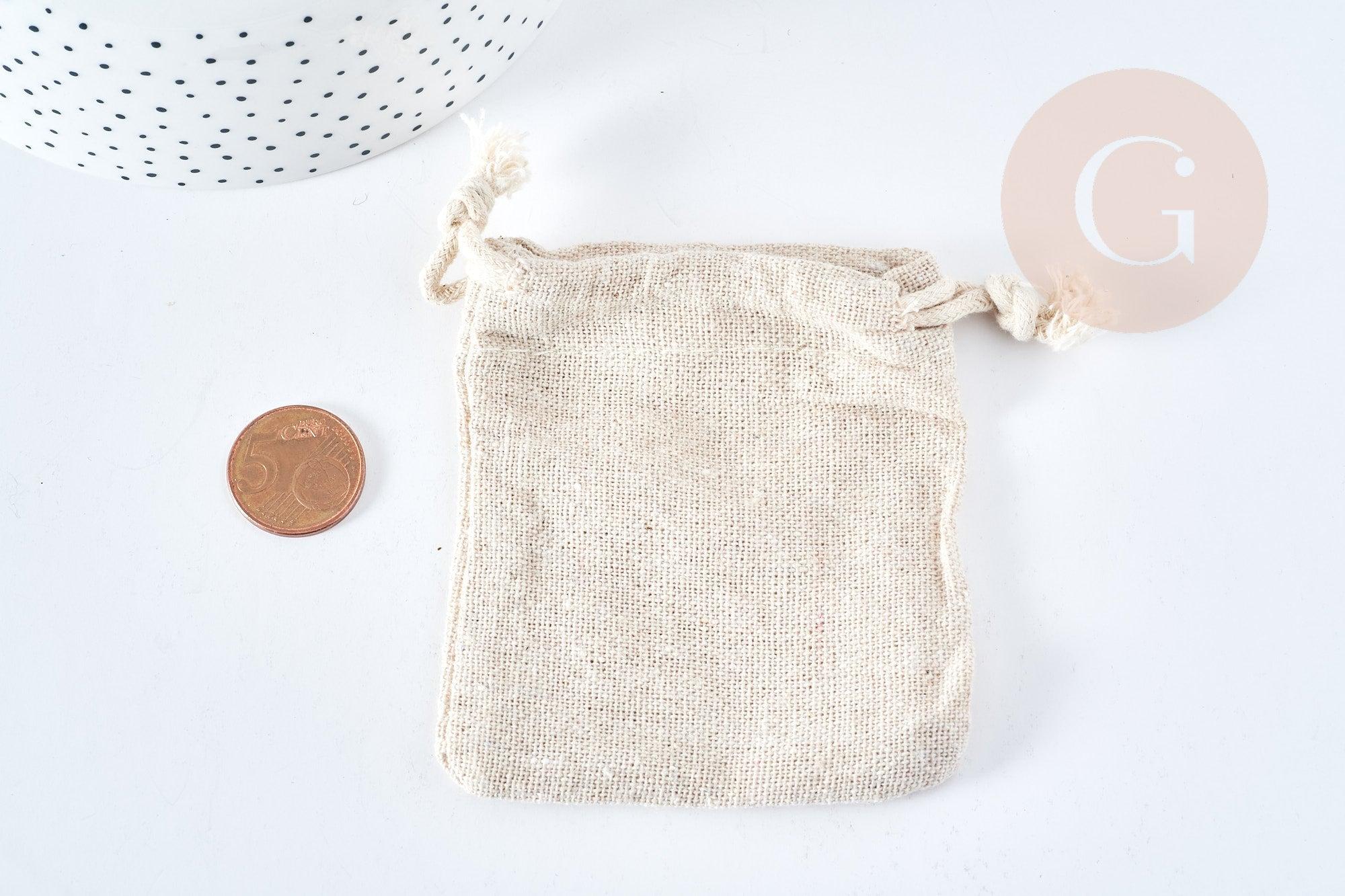 Pochette bijou coton blanc écru 9x7cm, pochette cadeau, emballage bijou, x1 (G8311)
