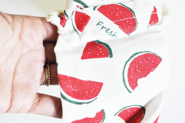 Pochette bijou coton imprimé pastèque 14cm, x1 (G1782)