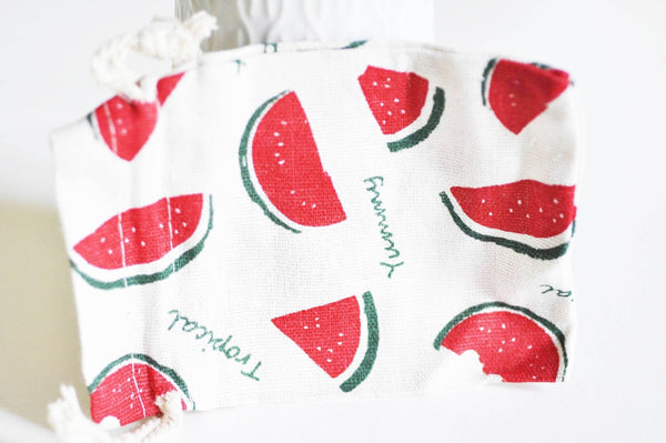 Pochette bijou coton imprimé pastèque 14cm, x1 (G1782)