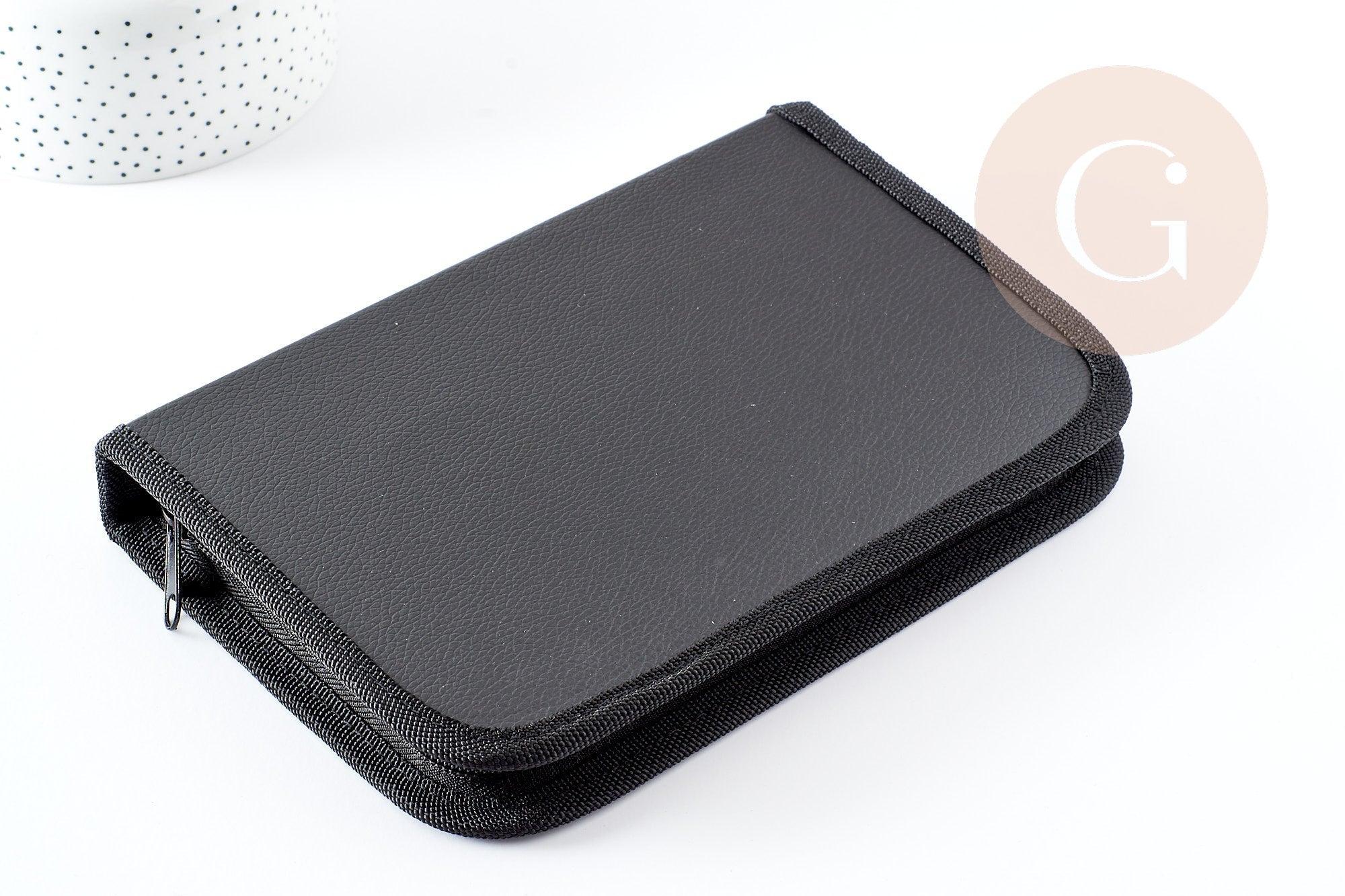Pochette rangement outils noir rectangulaire imitation cuir 22cm, x1 (G0871)