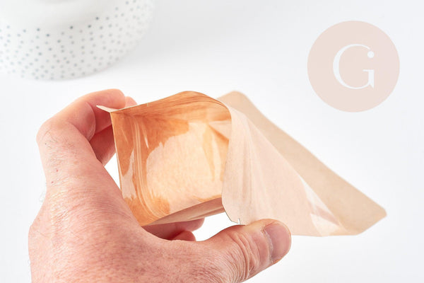 Pochette zippée papier Kraft avec fenêtre 110x185mm, x10 ou x20 (G9109)