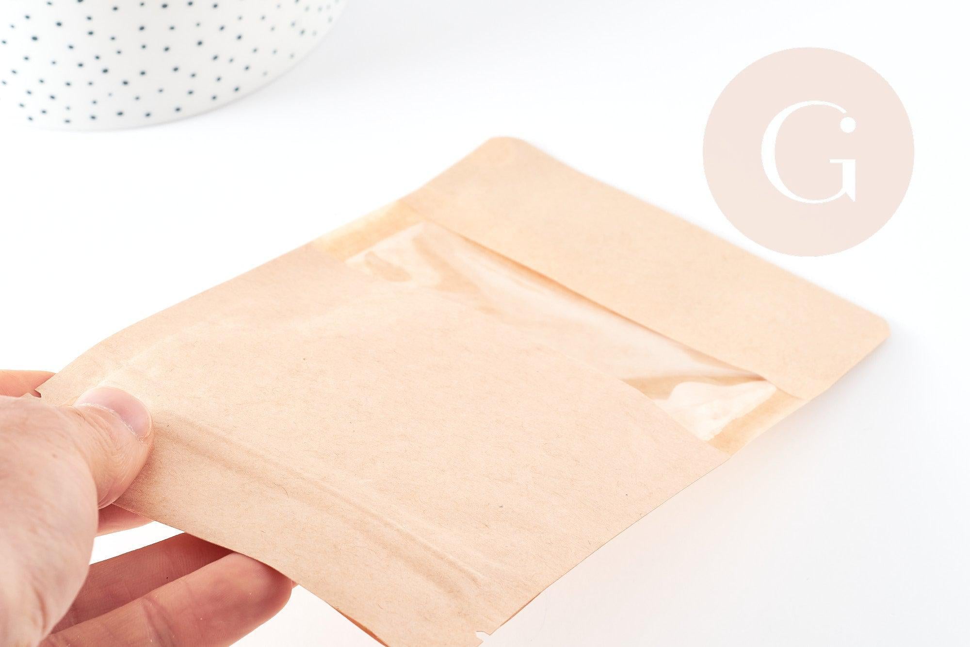 Pochette zippée papier Kraft avec fenêtre 110x185mm, x10 ou x20 (G9109)
