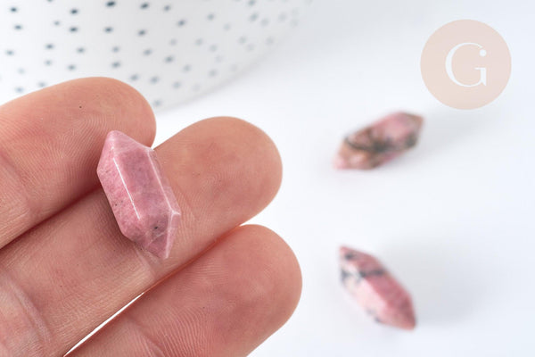 Pointe Rhodochrosite naturelle non percée 19~22mm, pointe double, pierre naturelle polie,bijoux lithothérapie, x1 G7531