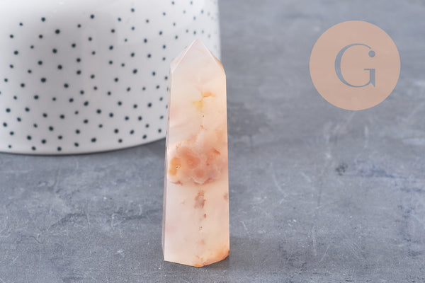 Pointe agate fleur naturelle roulée, agate fleur naturelle, pierre semi-precieuse, séance lithothérapie, x1 (G4863)