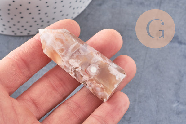 Pointe agate fleur naturelle roulée, agate fleur naturelle, pierre semi-precieuse, séance lithothérapie, x1 (G4867)