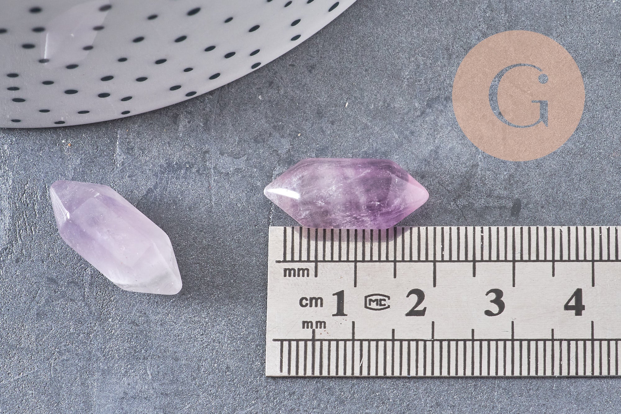 Pointe améthyste naturelle non percée 18mm, pointe double, pierre naturelle polie, création bijoux améthyste lithothérapie, x1 (G5621)