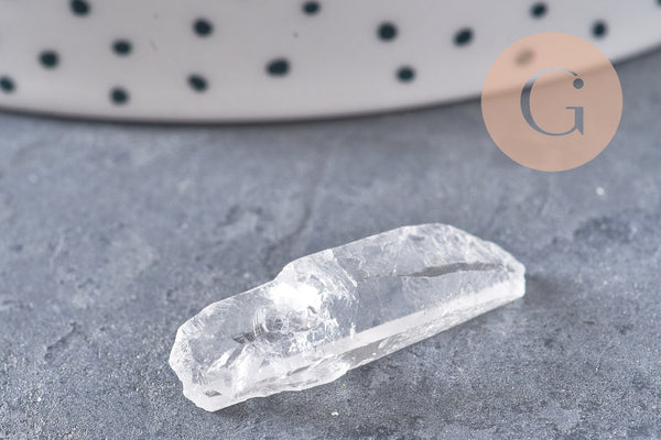 Pointe cristal de roche transparent non percée, pierre brute, cristal, pierre naturelle, x1 (G3616)
