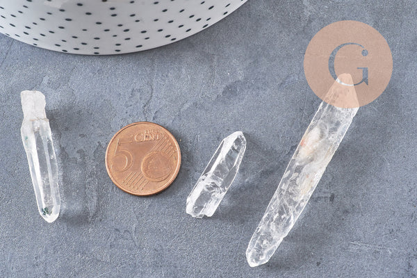 Pointe cristal de roche transparent non percée, pierre brute, cristal, pierre naturelle, x1 (G3616)