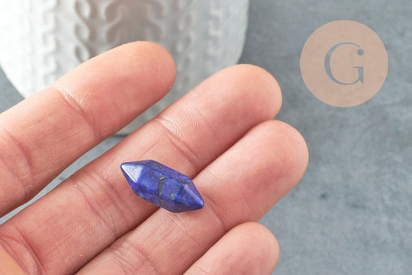 Pointe lapis lazulis naturelle non percée 18mm, pointe double, pierre naturelle polie, création bijoux lapis lithothérapie, x1 G6368