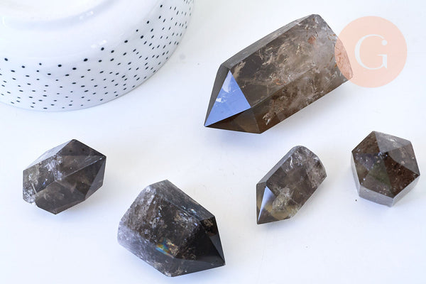 Pointe quartz fumé naturel, pointe quartz naturel, pierre semi-precieuse, séance lithothérapie, x1 (G5768)