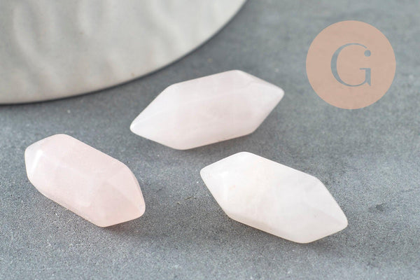 Pointe quartz rose naturel non percée 20mm, pointe double, pierre naturelle polie, création bijoux quartz lithothérapie, x1 G6367