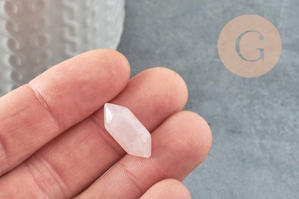 Pointe quartz rose naturel non percée 20mm, pointe double, pierre naturelle polie, création bijoux quartz lithothérapie, x1 G6367