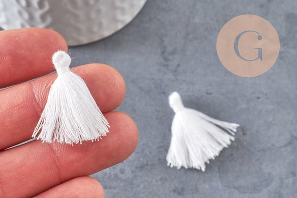 Pompon blanc coton 25-31mm, x5 (G1790)