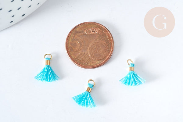 Pompon bleu vif polyestère support doré 10-15mm,décoration pompon, pompon boucles,fabrication bijoux bohème,les 10 G8224