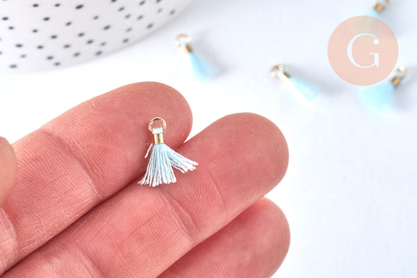 Pompon cyan clair polyecoton support doré,décoration pompon,fabrication bijoux bohème,10-15mm G6861