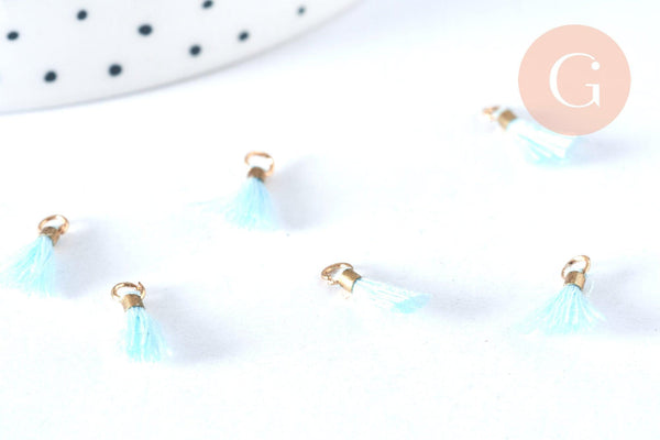 Pompon cyan clair polyecoton support doré,décoration pompon,fabrication bijoux bohème,10-15mm G6861