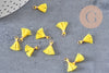 Pompon jaune polyestère support doré,décoration pompon, pompon boucles,fabrication bijoux bohème,10-15mm,les 10 (G6237)