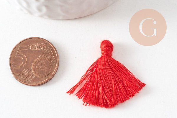 Pompon rouge coton,décoration pompon,accessoire coton, pompon boucles,coton rouge,25-31mm, x5 G2771