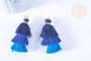 Pompon tricolore camaieu bleu coton 43mm, décoration pompon, triple pompon, boucles pompon, x1 (G2127)