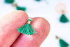Pompon vert émeraude polyestère support doré,décoration pompon, pompon boucles,fabrication bijoux bohème,10-15mm, x10 ( G5563)