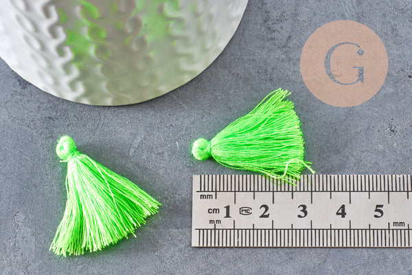Pompon vert florescent coton,décoration pompon,accessoire coton, pompon boucles,coton vert,28mm, x5 G4812