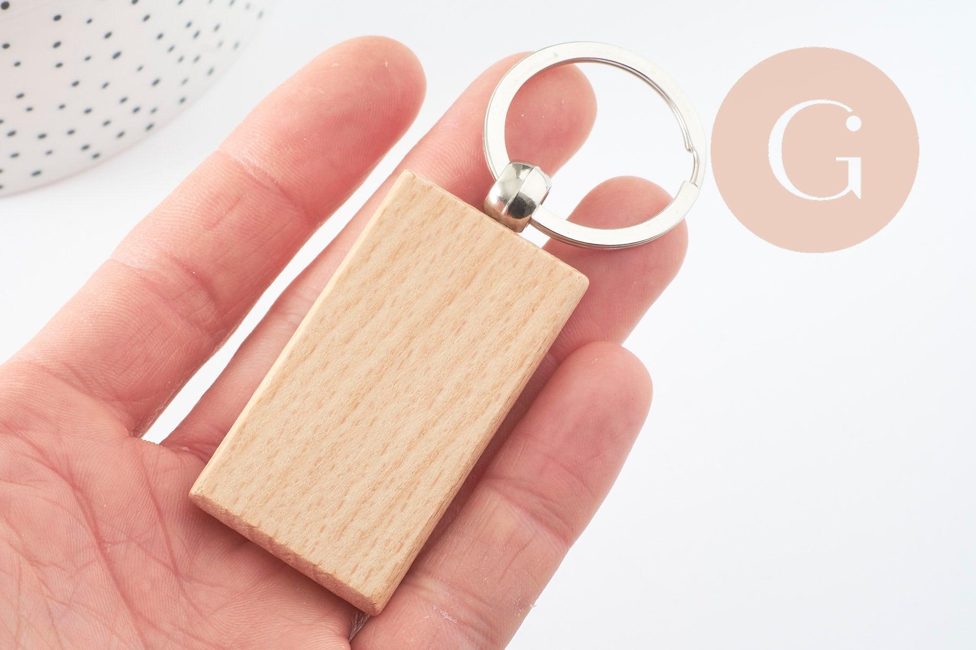 Porte-clef rectangle bois personnalisable 63.5mm, x1 (G9633)