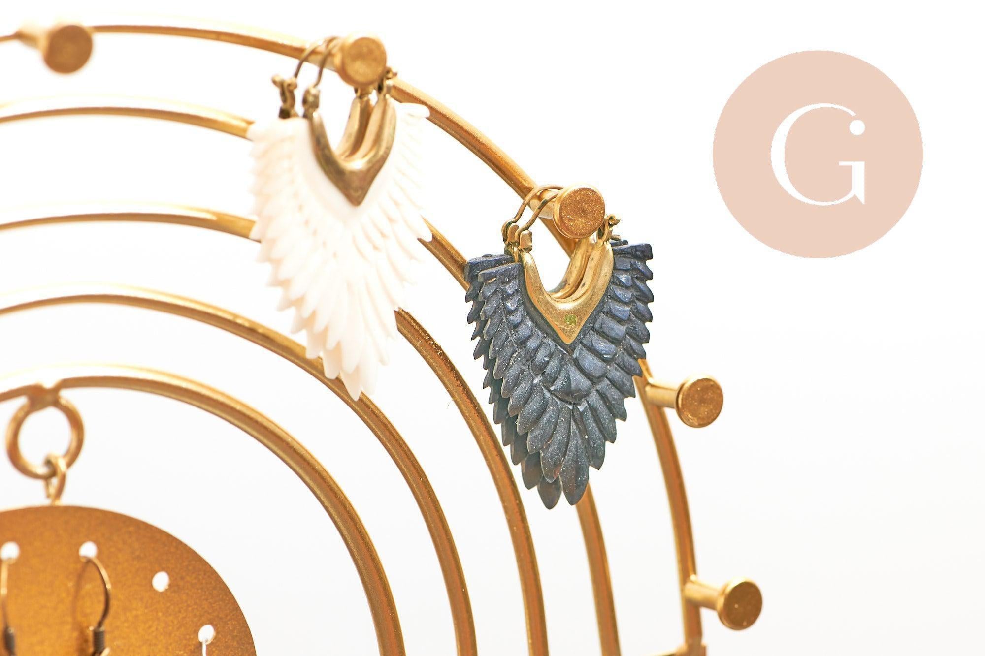 Présentoir à bijoux boucles d'oreilles Arc en ciel laiton doré marbre 27.5cm, x1 (G10248)