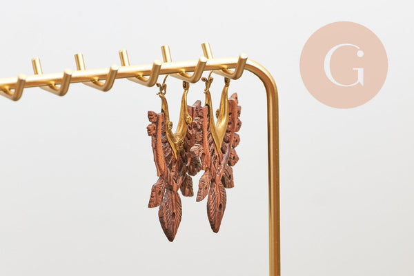 Présentoir à bijoux boucles d'oreilles et collier plateau acrylique fer doré 30cm, x1 (G10247)