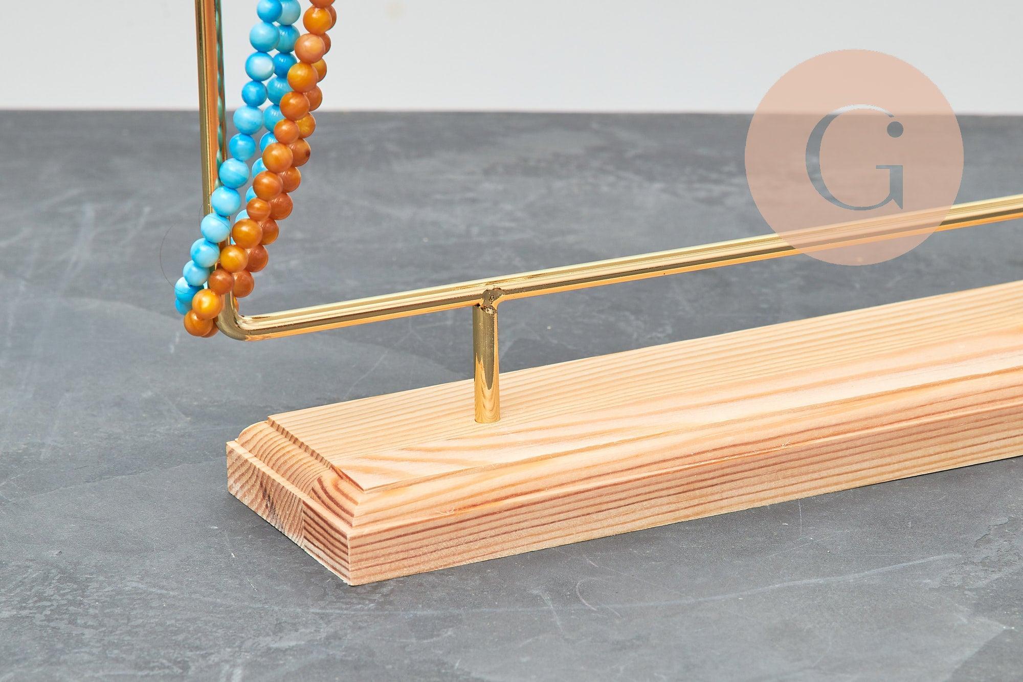 Présentoir à bijoux boucles d'oreilles laiton doré socle bois 25.25cm, x1 (G7468)