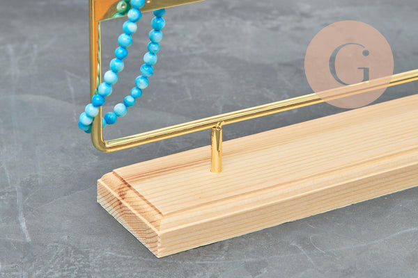 Présentoir à bijoux boucles d'oreilles laiton doré socle bois 25.4cm, x1 (G8378)