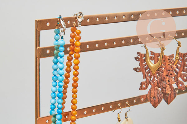 Présentoir à bijoux boucles d'oreilles laiton doré socle bois 35cm, x1 (G10713)