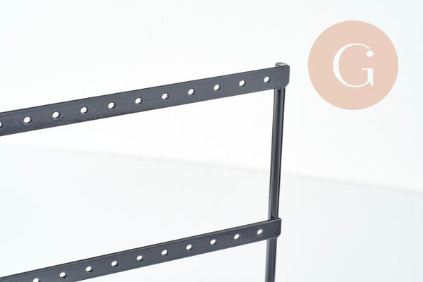 Présentoir à bijoux boucles d'oreilles laiton noir socle bois 28.5cm, x1 (G9453)