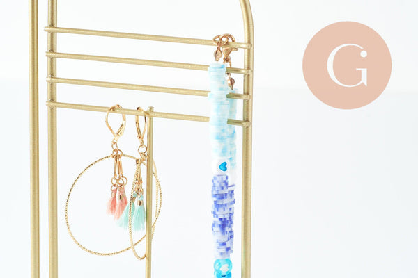 Présentoir à bijoux collier boucles d'oreilles pliable avec miroir fer doré 33cm, présentoir bijoux, x1 G9794