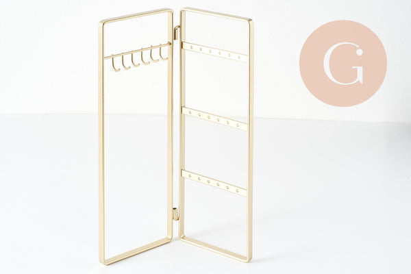 Présentoir à bijoux collier boucles d'oreilles pliable laiton doré 28cm, x1 (G9316)