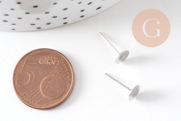 Puces oreille acier avec plateau, boucles sans nickel, boucles d'oreille, plateau 6mm, x20 (G2312)