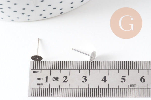 Puces oreille acier avec plateau, boucles sans nickel, boucles d'oreille, plateau 6mm, x20 (G2312)