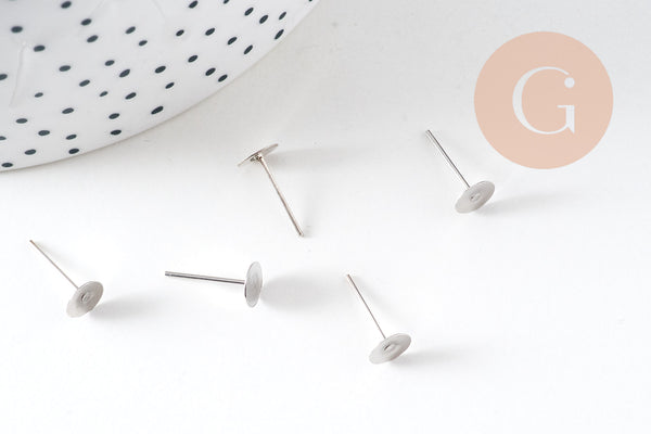 Puces oreille acier avec plateau, boucles sans nickel, boucles d'oreille, plateau 6mm, x20 (G2312)