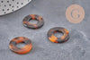 Pendentif cercle marron acétate,perle acétate,connecteur plastique, 21.5mm, x2 (G1551)