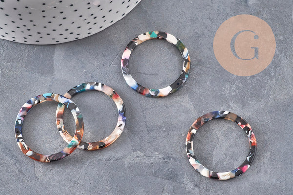 Pendentif cercle multicolore acetate 34.5mm,connecteur plastique, x5 (G4757)