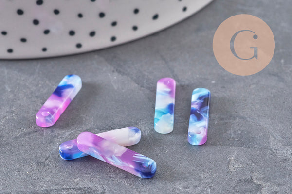 Purple and blue acetate rectangular pendant, 19.5mm, x10 (G3087)