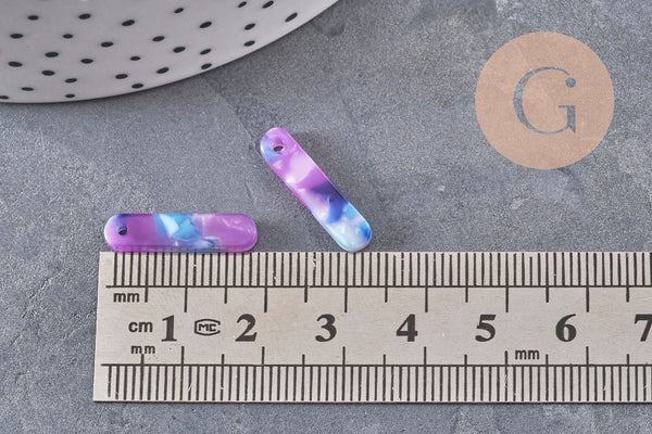 Purple and blue acetate rectangular pendant, 19.5mm, x10 (G3087)