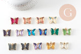 Pendentif papillon rectangle cristal laiton doré 26.5mm, x1 (G5993)