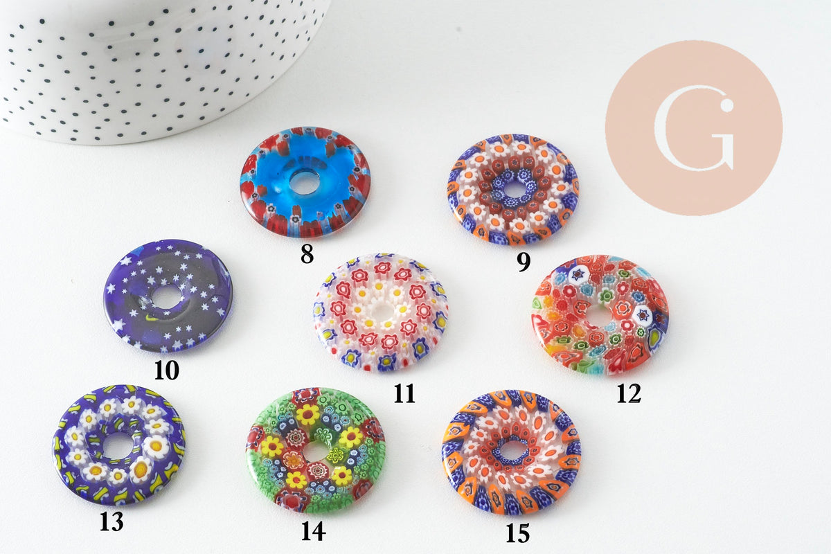 Multicolored murano millefiori donut pendant 29-39mm x1 (G1451)